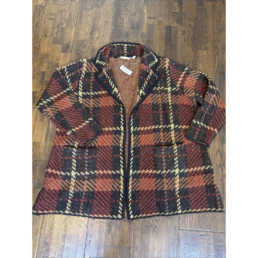 Soft Surroundings Open Front Shacket Cardigan Fall Harvest Plaid 3X NWT